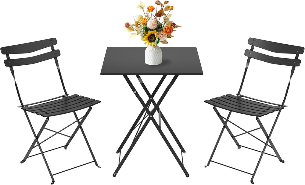 GAOMON 3-Piece Bistro Set – Steel Frame Space-Saving Folding Patio Furniture ...