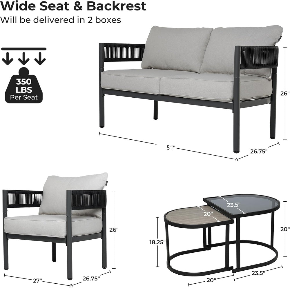 Grand patio 5-Piece Outdoor Furniture Set, 4 Seats Wicker Sofa Conversation S...