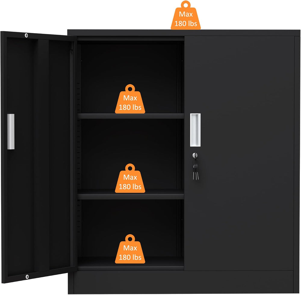 Metal Storage Cabinet with Locking Doors, Adjustable Shelves, Black
