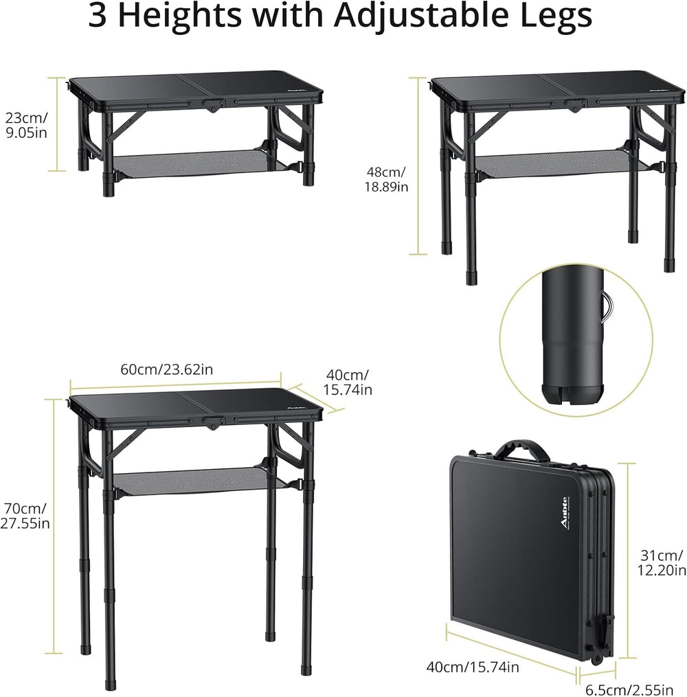 Anbte Folding Camping Table, 24"X 16" Adjustable Height Small Foldi...