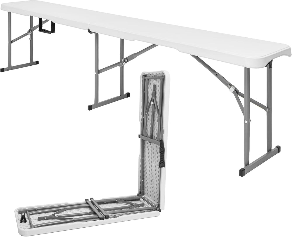 6FT Folding Bench, White HDPE Outdoor Bench, Folds in Half