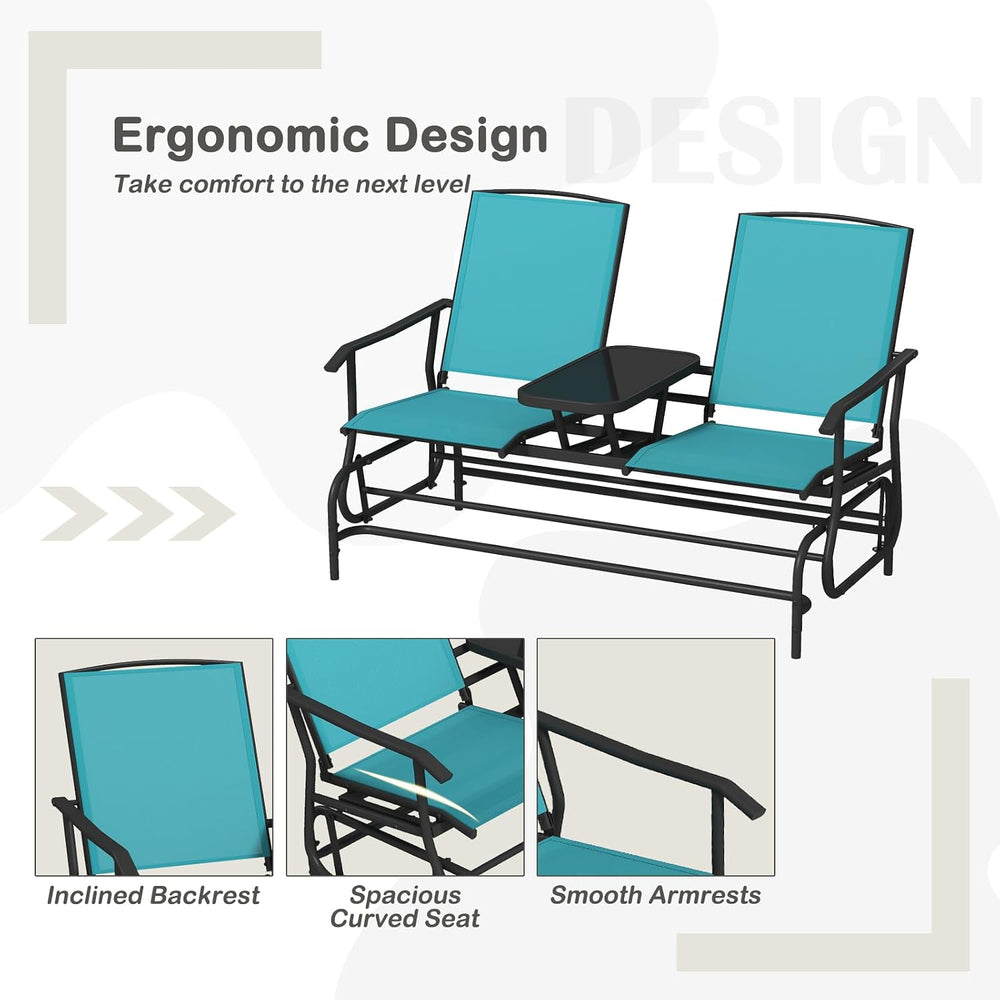 Tangkula 2 Person Swing Glider Chair, Patio Rocking Loveseat w/Center Tempere...