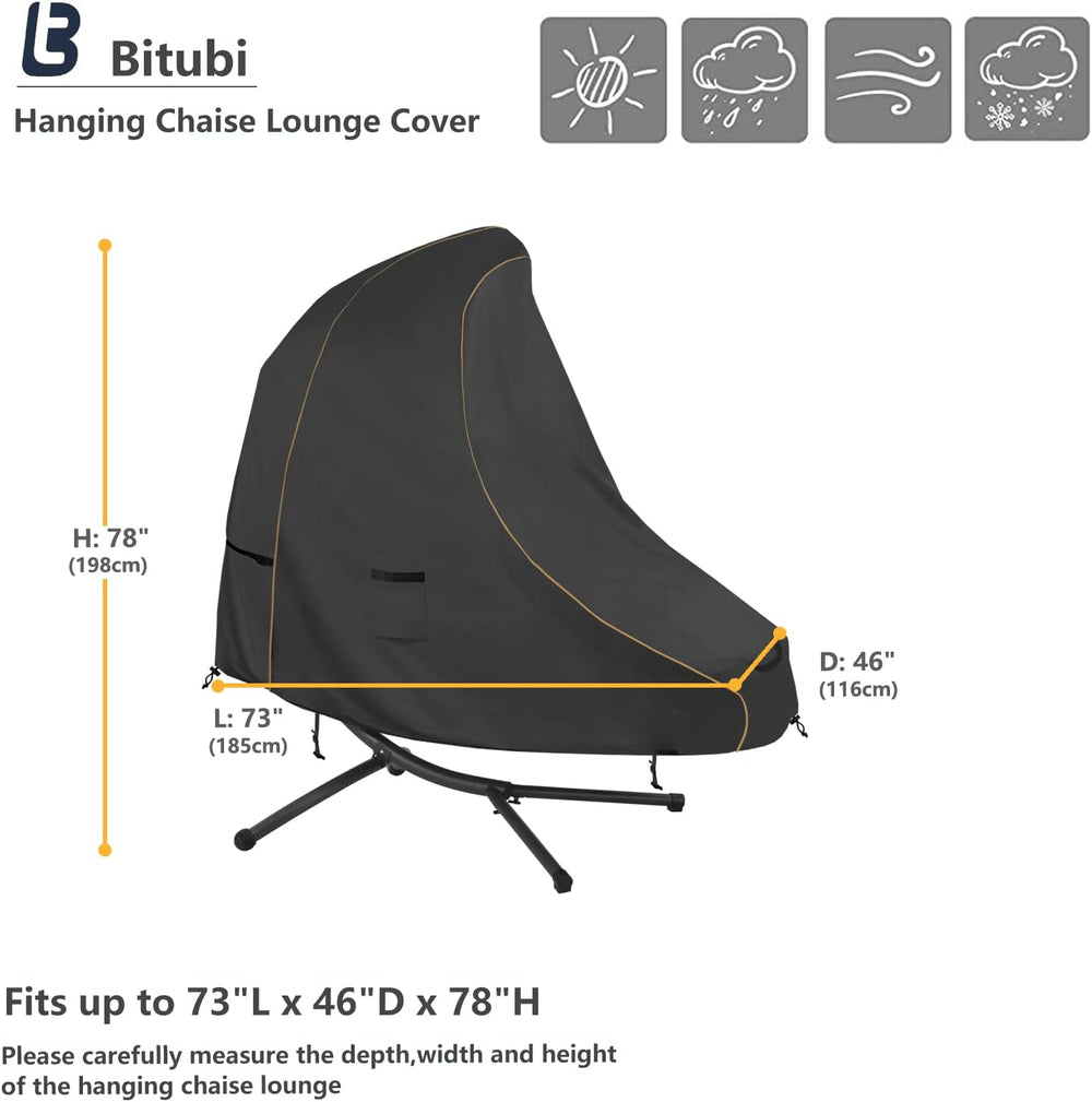 Bitubi 73 Inch Patio Hanging Chaise Lounge Cover - Classic Black 600D Tough C...