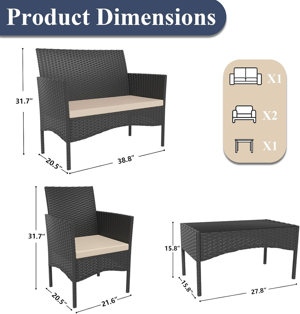 ALAULM Outdoor Patio Furniture Set, 4 Pieces Patio Conversation Set Wicker Ch...
