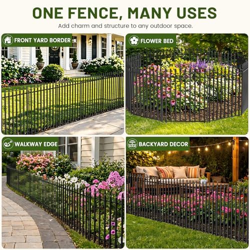 No Dig Decorative Garden Fence, 32in(H)×22ft(L), 10 Panels with Gate