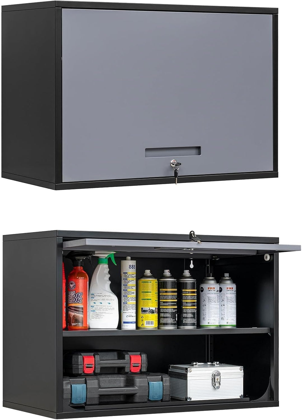 Metal Wall Cabinet with Locking Door and Shelf, Hanging Garage Cabinets with ...