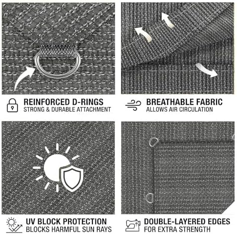 8x20 FT 90% Outdoor Sun Shade Cloth, Reinforced Webbing & D-Rings, Gray