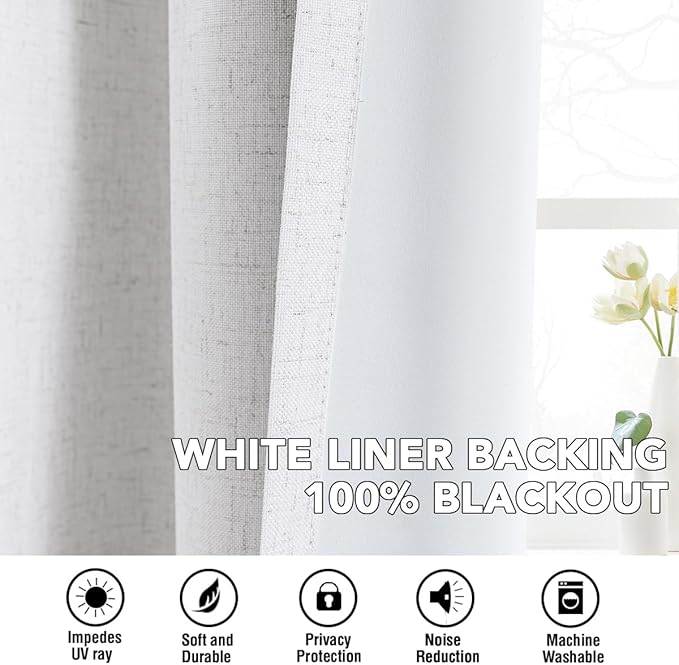 H.VERSAILTEX Linen Curtains 100% Blackout Curtains for Bedroom 108 inch Long ...