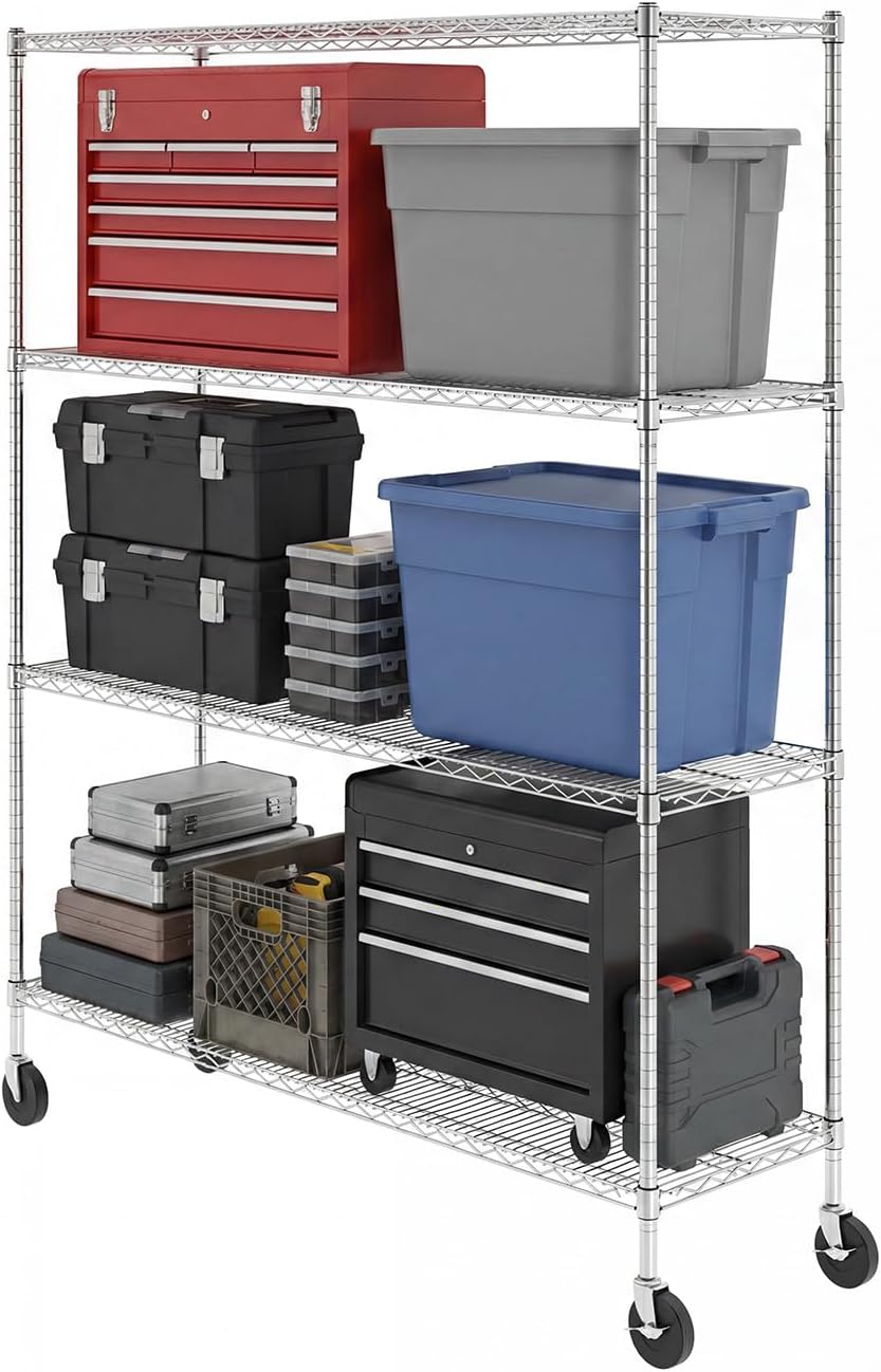 SafeRacks 4-Tier Wire Shelving with Wheels, NSF Heavy Duty 60x18x72 Rack