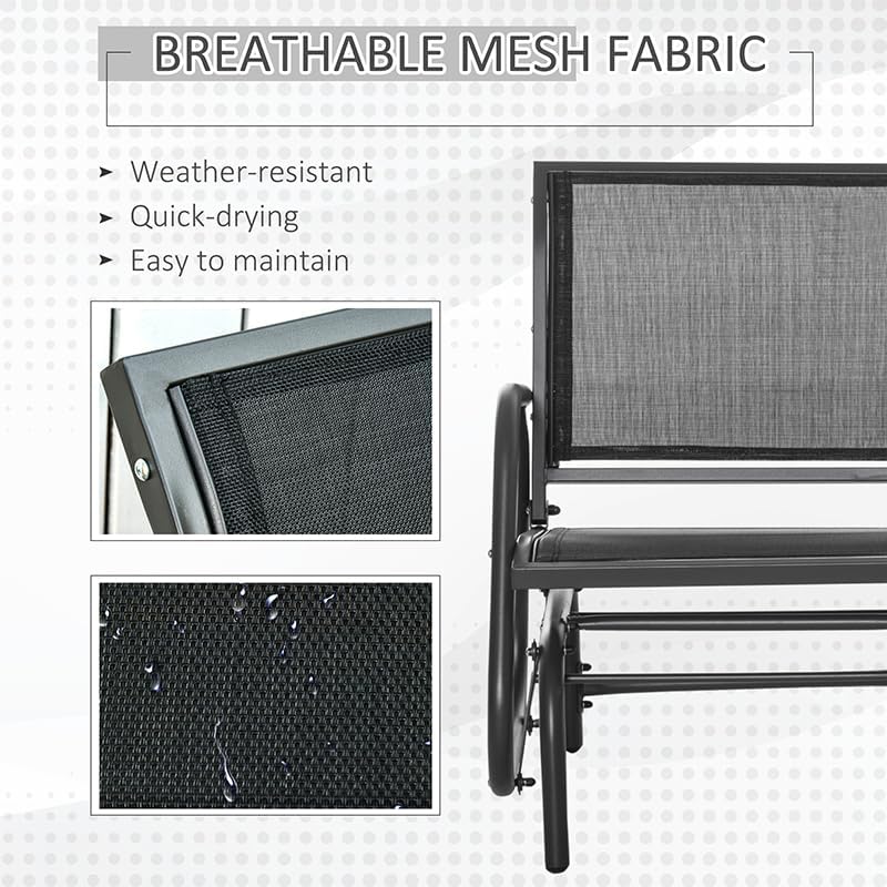 Outsunny Porch Glider Set of 2 Steel Frame Black