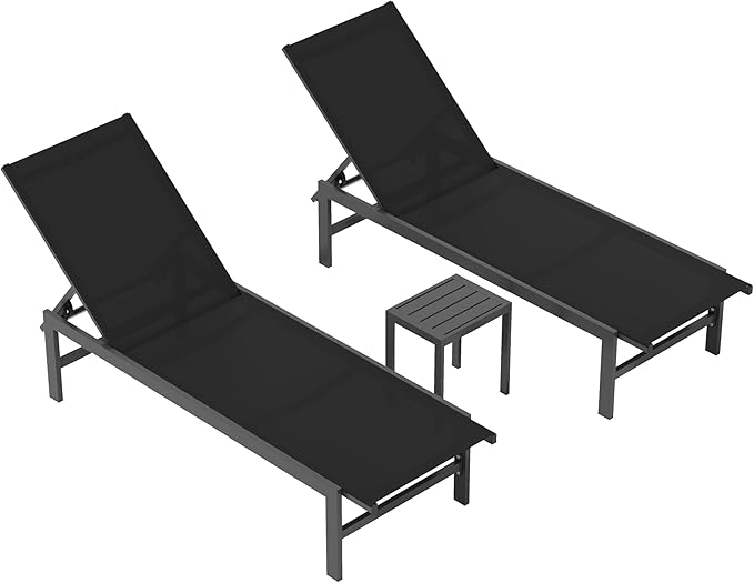 Outdoor Lounge Chairs Set of 3, Aluminum Chaise Lounge Chairs with 5-Position...