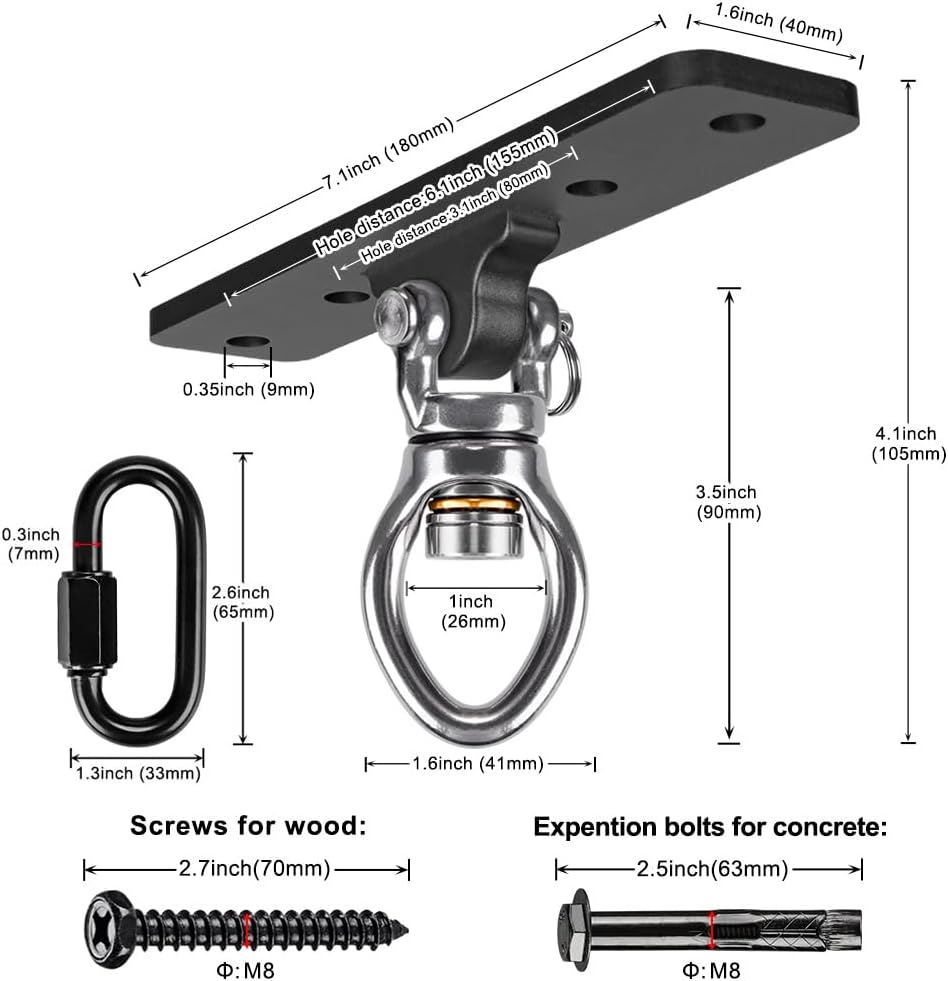 2 Pack Heavy Duty Swing Hangers, Swing Set Accessories with Carabiner for Ind...