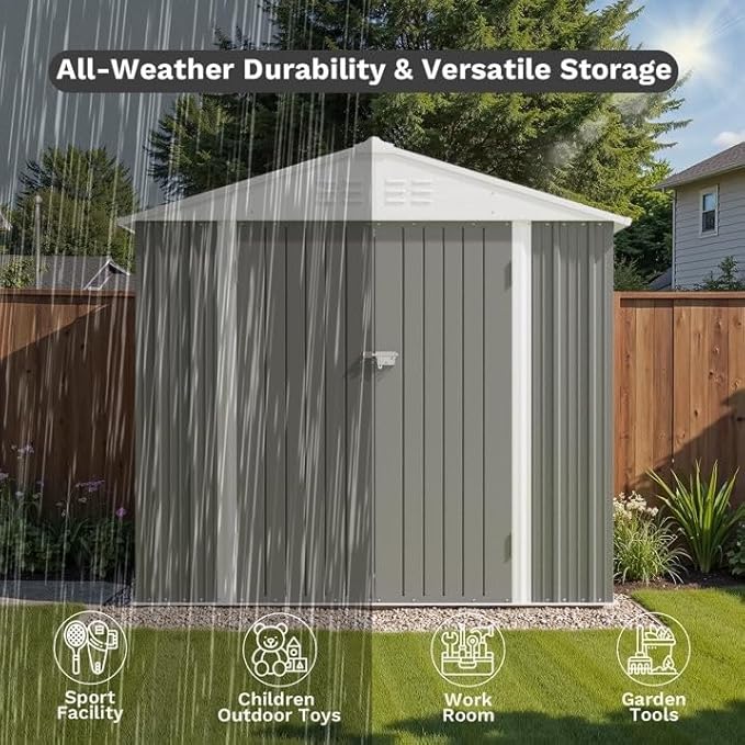 Greesum 8×6FT Outdoor Storage Shed, Metal Patio Storaged Sheds with Lockable ...