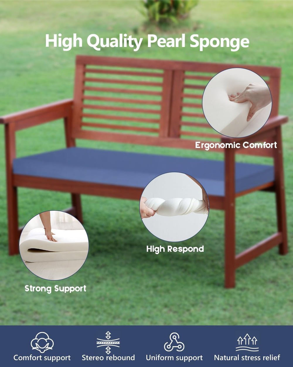 32x16x2 Outdoor Bench Cushion, Strengthen Waterproof Seat Cushions, High-Dens...