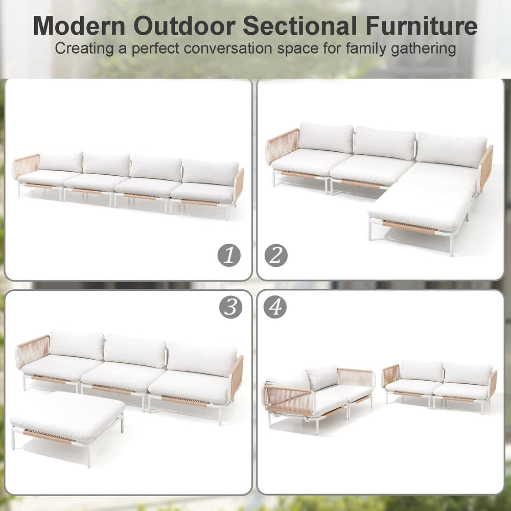 4 Piece Modern Outdoor Sectional Sofa, 31" Oversized Patio Furniture Set
