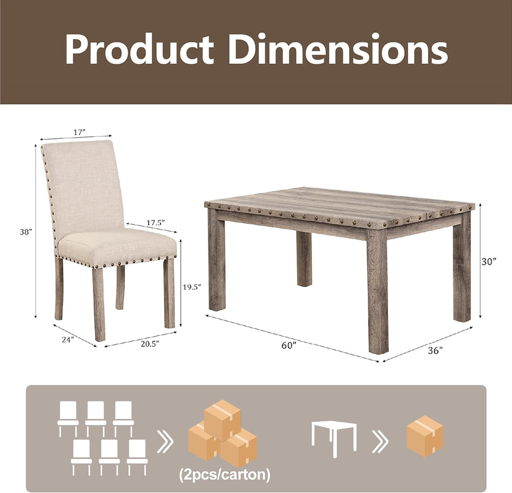 Modern Fort 7-Piece Farmhouse Dining Table Set for 6, 60" Rectangular Wo...