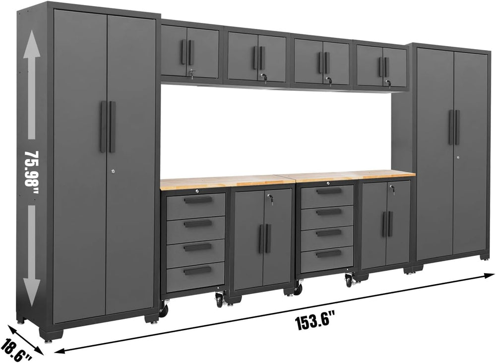 TCE Heavy Duty 12 Piece Garage Storage System: Metal Organization Workbench a...