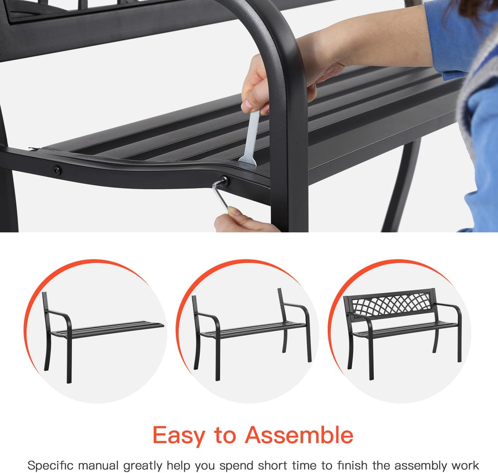 BestMassage | 45.5" Outdoor Garden Bench | Black | 400lbs Load Capacity