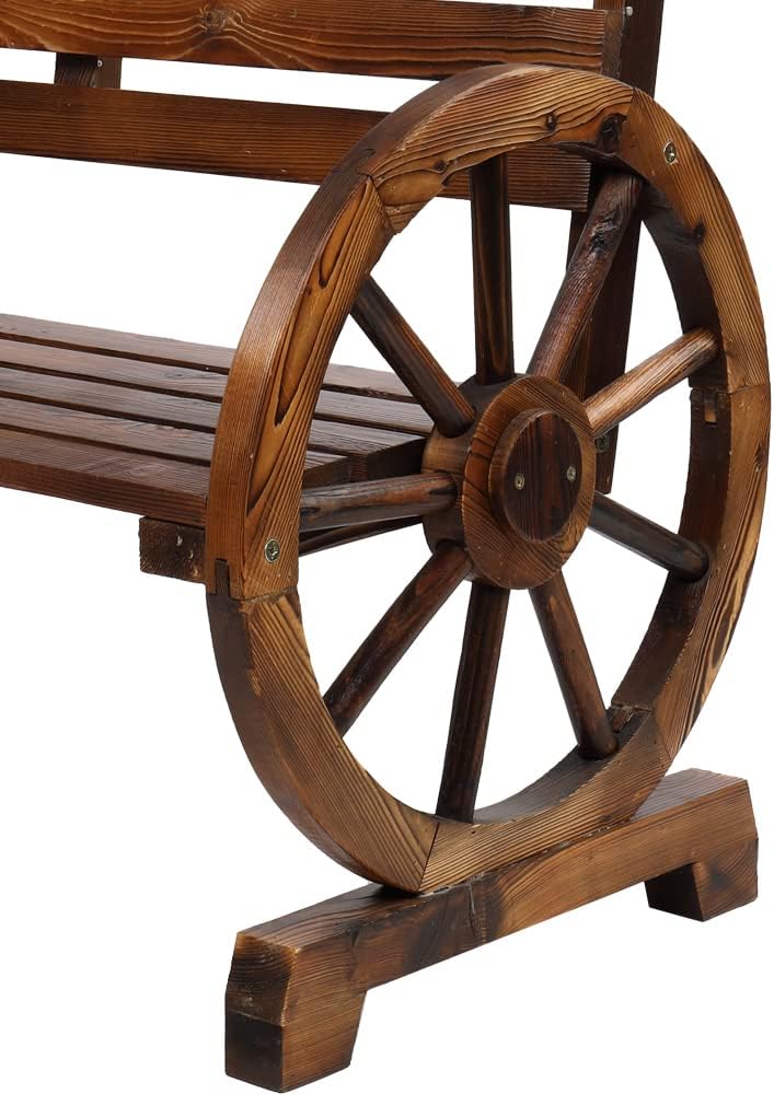 Wooden Wagon Wheel Bench,Rustic 2-Person Wooden Seat Wagon Wheel Bench with S...
