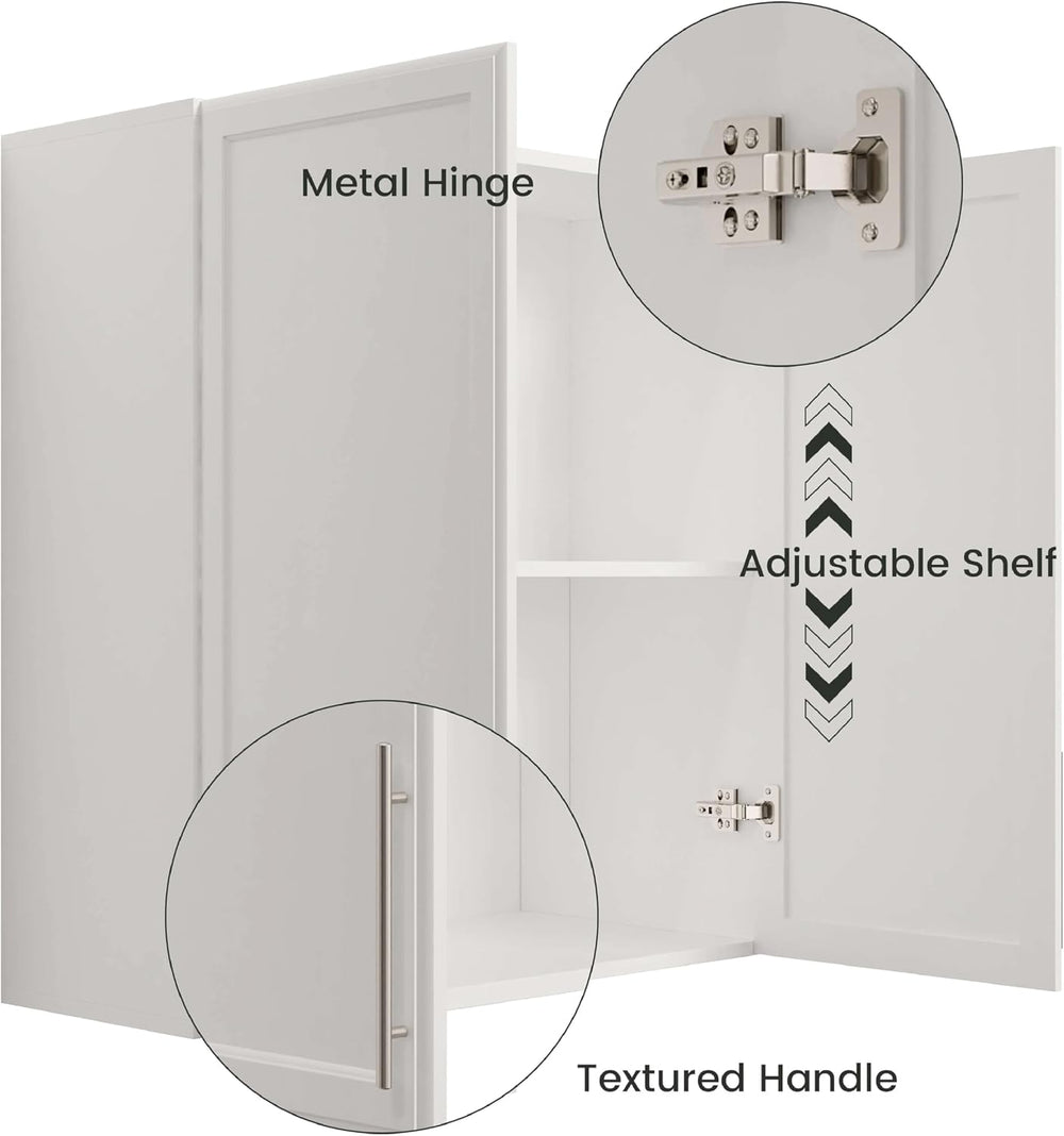 30" W White Wall cabinets for Laundry Room with Adjustable Shelf