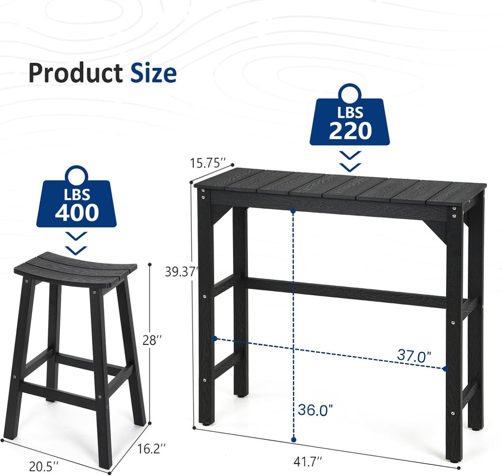 3-Piece Outdoor Bar Set, 42" Bar Height Table & 2 Outdoor Bar Stools