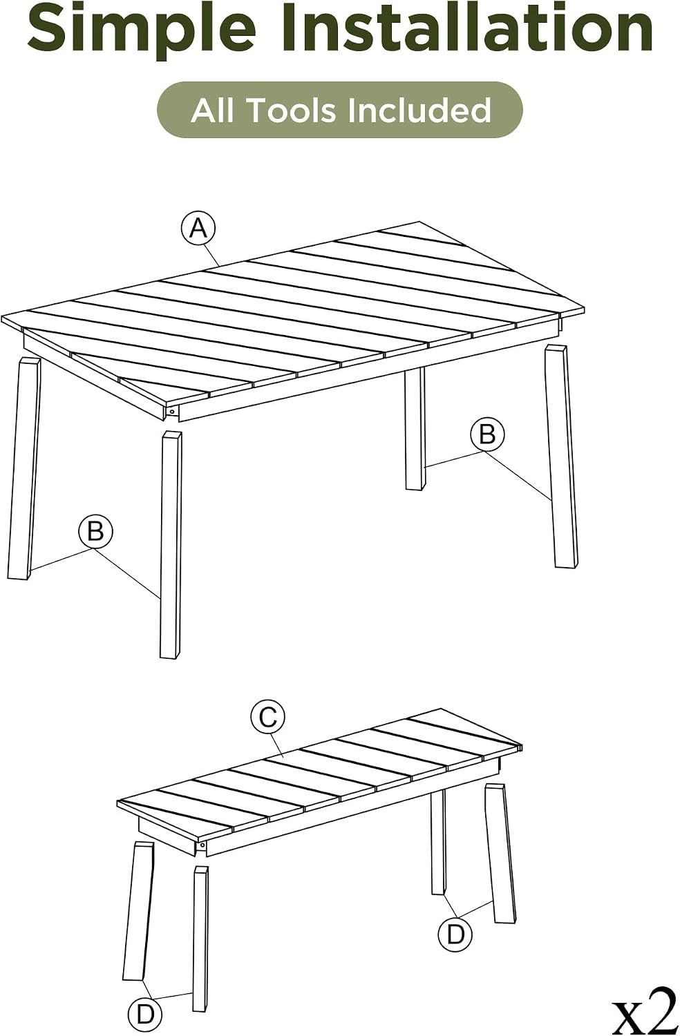 3 Pieces Patio Dining Set, Outdoor Acacia Wood Table and 2 Benches, Outdoor D...
