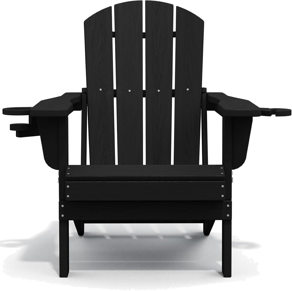 SERWALL Outdoor Adirondack Chair Set of 6 with Cup Holders,Foldable,Black
