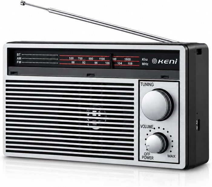 G Keni Portable AM/FM Emergency Radio with Bluetooth, Battery/USB Powered