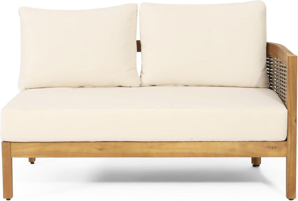 Merax 4 Piece Rattan Sofa Paito Conversation Set, All-Weather Acacia Wood V-S...
