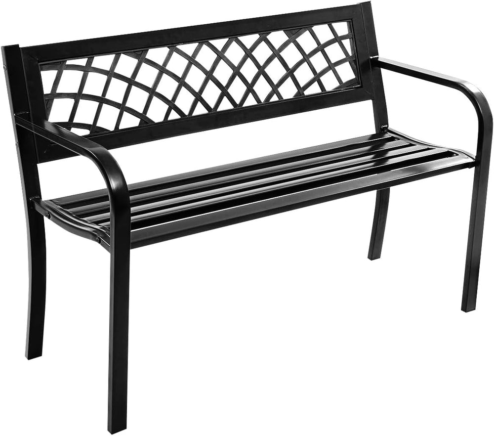 GIANTEX Outdoor Bench, Garden Bench with Iron Steel Frame, PVC Backrest, Mesh...