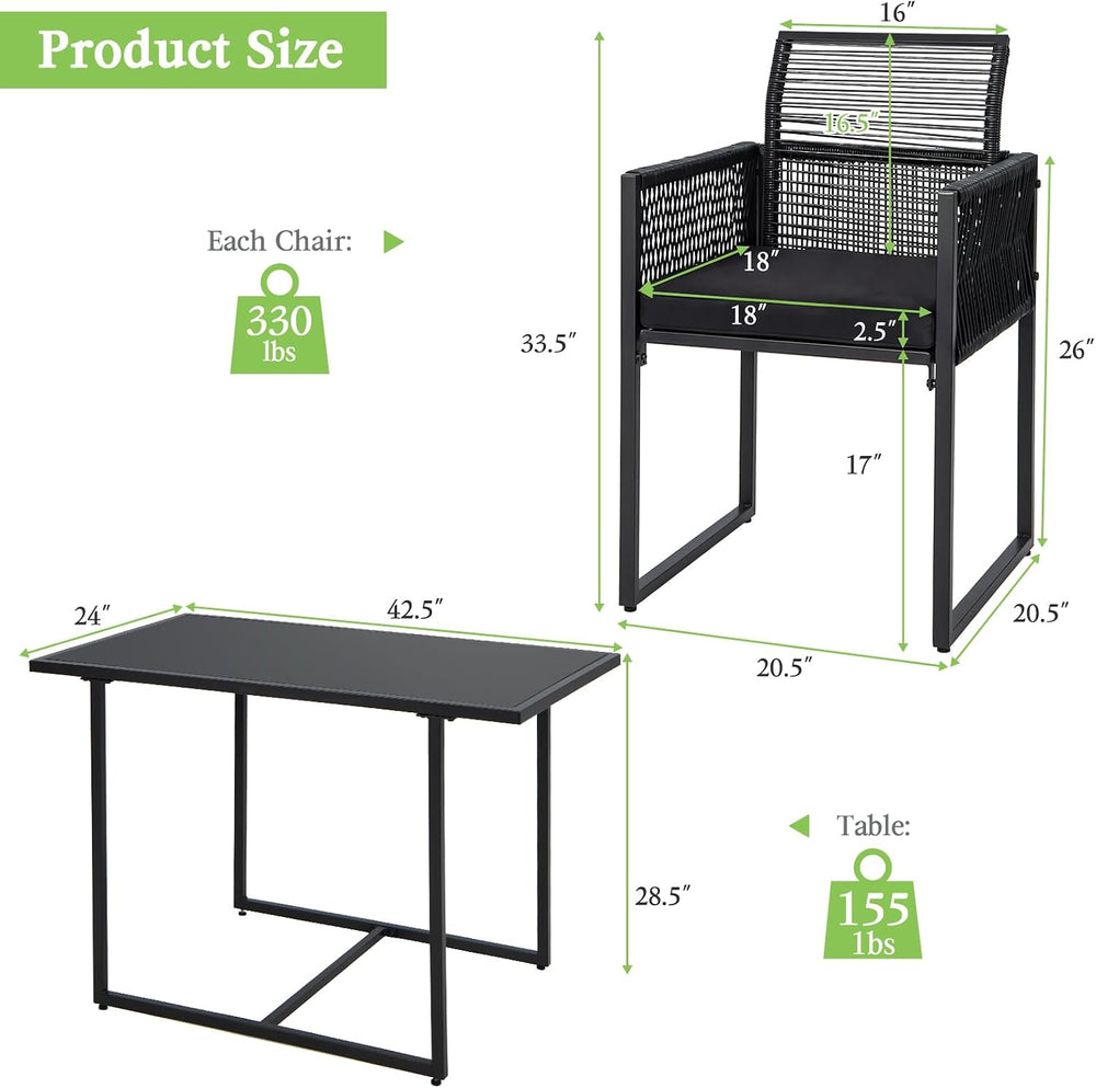 Tangkula 3 Pieces Outdoor Dining Set, PE Rattan Patio Furniture Set with Fold...