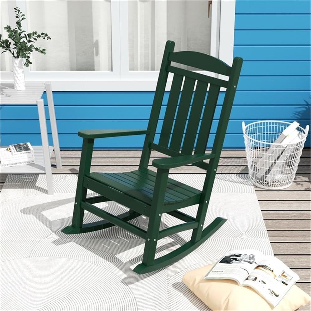 Oversized Outdoor Rocking Chair, High Back Porch Rocker Chair, HDPE All Weath...
