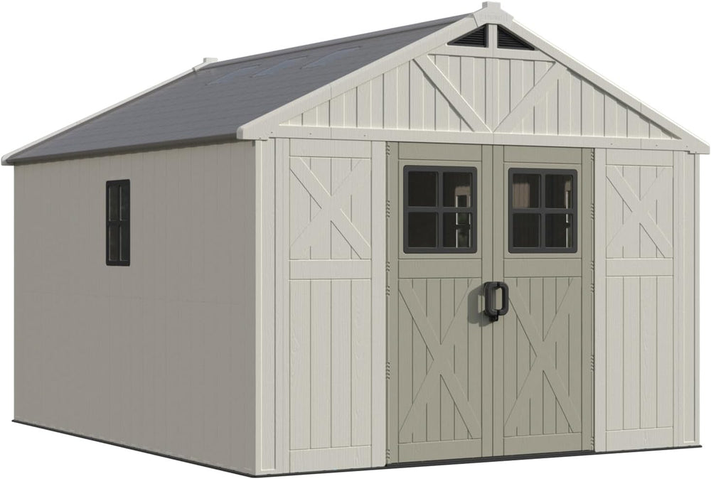 Patiowell 10x12 FT Resin Outdoor Storage Shed with Floor and Skylight,Beige