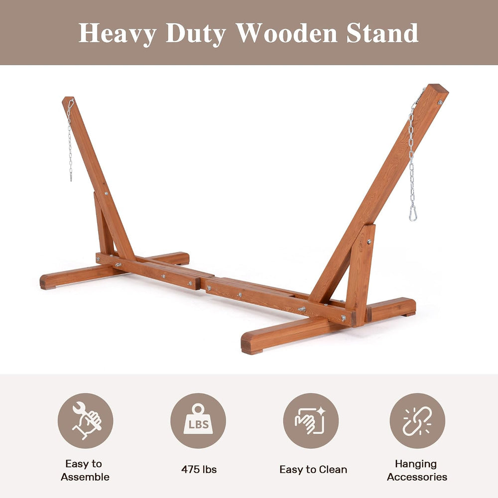 SUNCREAT Adjustable 12-14 ft Wooden Hammock Stand, 475 lbs Capacity