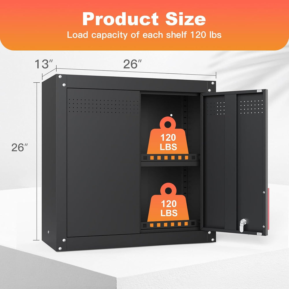 26" Metal Garage Wall Cabinet with Lockable Doors