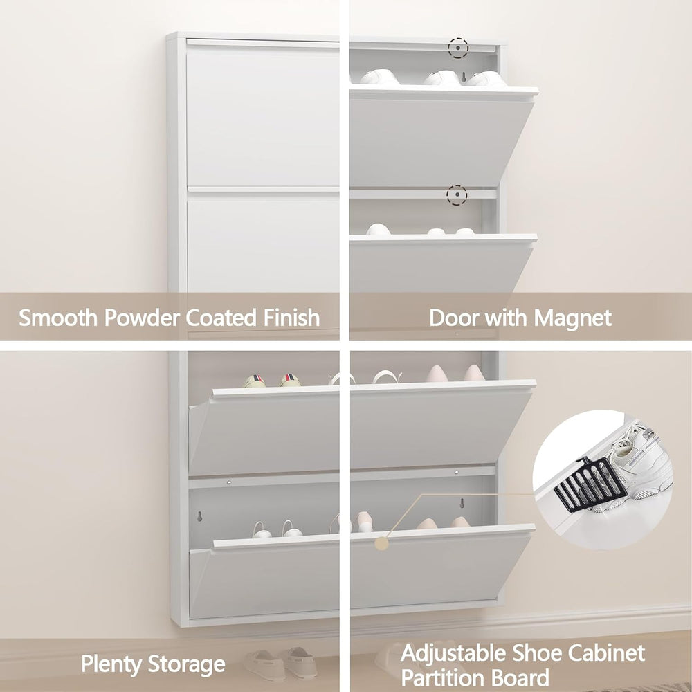 Slim Wall Mounted Metal Storage Cabinet with 4 Flip Drawers