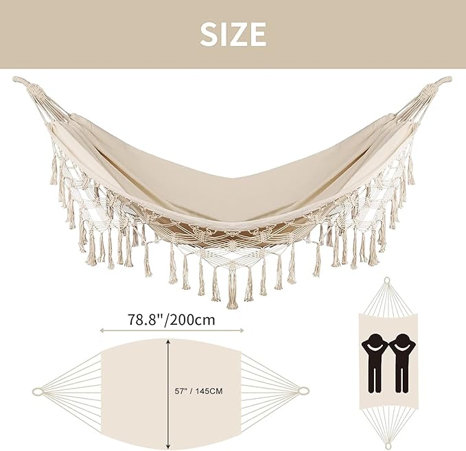 Bellzacasa Double Hammock, Heavy Duty 500 lb Load Capacity Tassels and Fishta...
