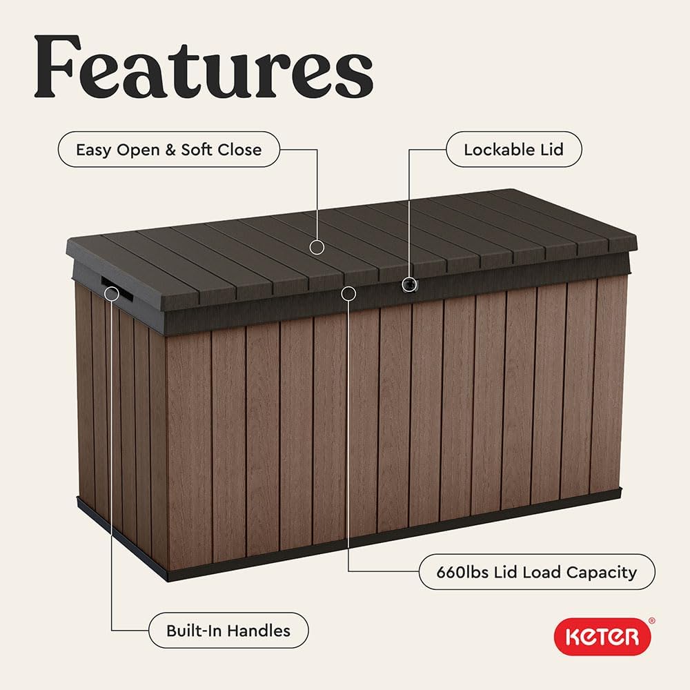 Keter Darwin 150 Gallon Resin Large Deck Box - Organization and Storage for P...