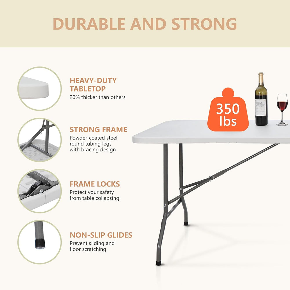 ZenStyle 6 ft Indoor Outdoor Heavy Duty Plastic Folding Table Portable Picnic...