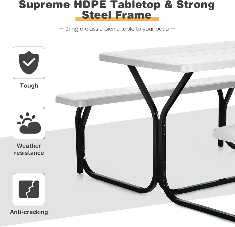 COSTWAY Outdoor Picnic Table, HDPE Plastic Picnic Table Bench Set