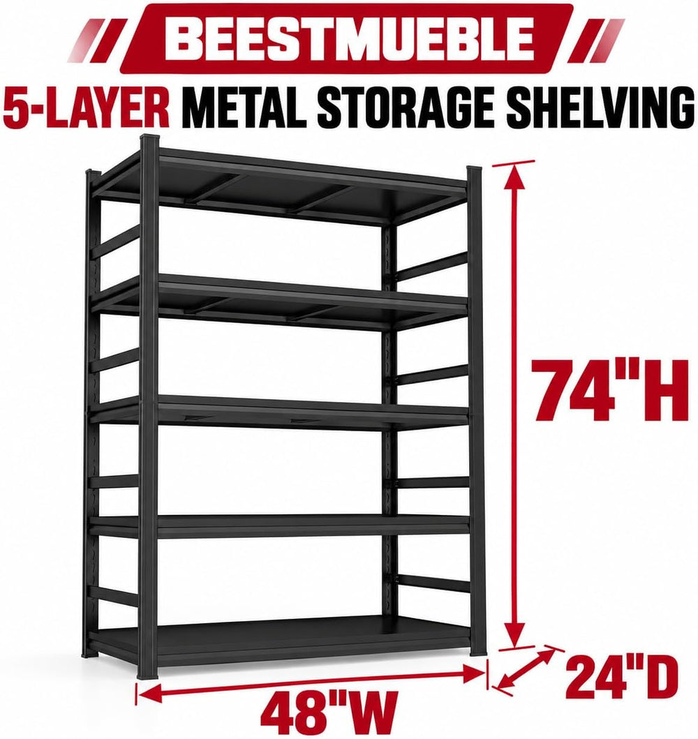 Garage Shelving, Heavy Duty Adjustable Metal Shelves with Anti-Tip Device