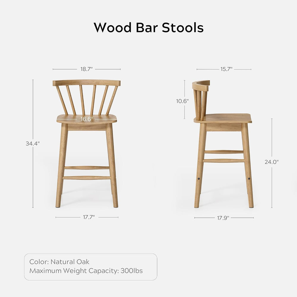 EYYTHUNG Wood Bar Stools Set of 3, Natural Oak