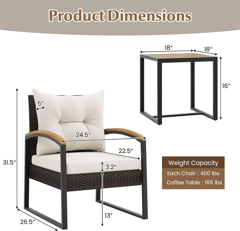 Tangkula 3 Piece Patio Conversation Set, Includes 2 Rattan Chairs and Coffee ...
