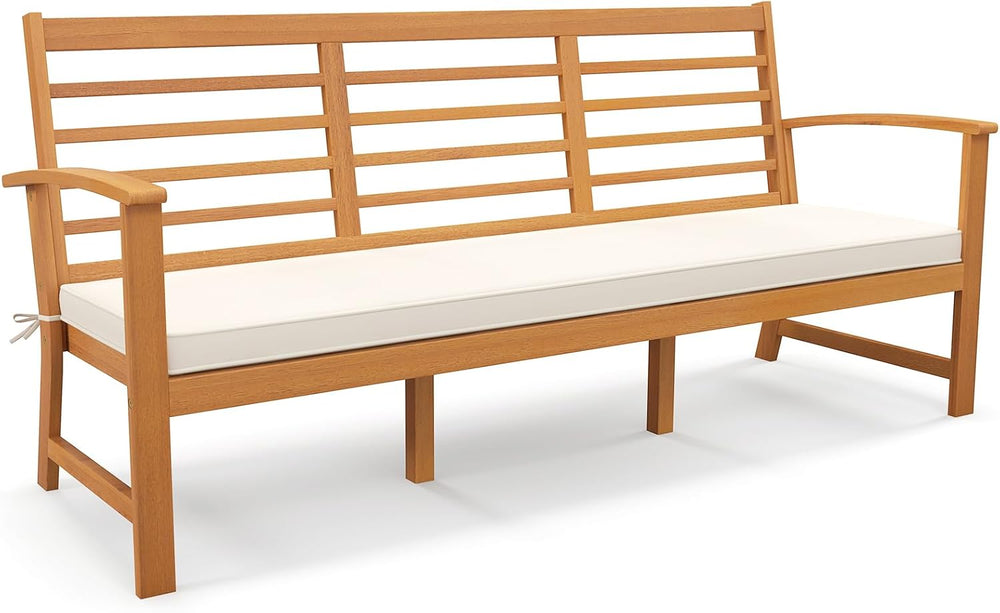Tangkula 64 Inch Patio Acacia Wood Bench, 3-Seat Extra Long Chair with Cushio...