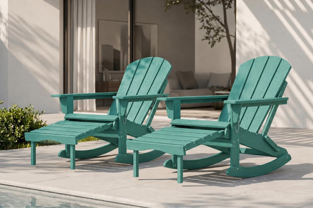 All-Weather HDPE Rocking Adirondack Chairs Set of 2, Heavy Duty Folding Patio...