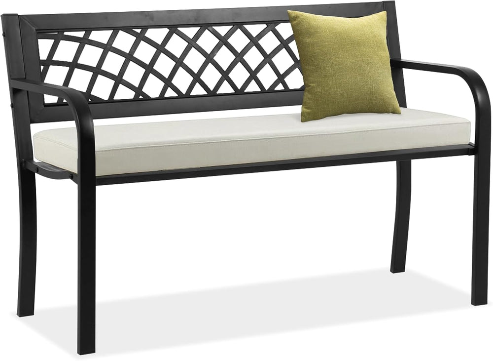 Outdoor Bench,Patio Garden Benches,Metal Weatherproof Porch Bench with Grid-P...
