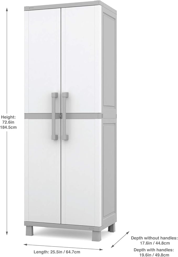 Keter Storage Cabinet with Doors and Shelves for Laundry Room, Garage, Bathro...