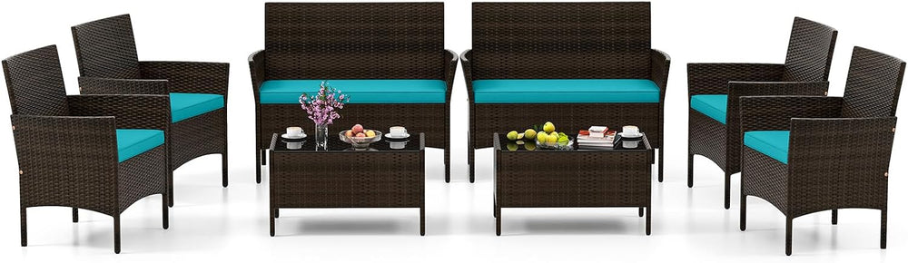 HAPPYGRILL 8 Pieces Patio Furniture Set Outdoor Rattan Conversation Set