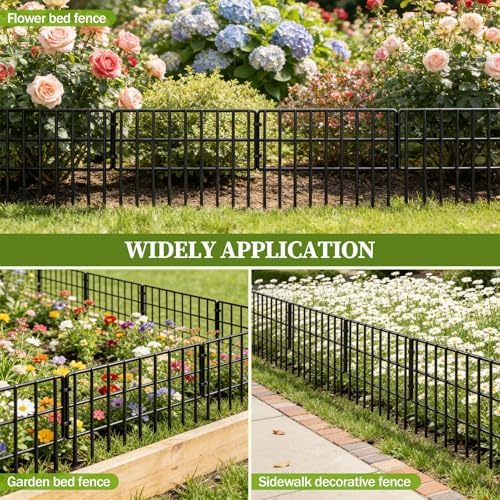 17in (H) x 27ft (L) Garden Fence Animal Barrier, 25 Panels Decorative Garden ...