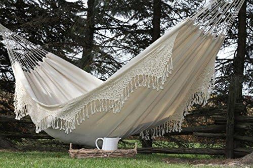Vivere Double Deluxe Cotton Brazilian Style Hammock with Fringe - 450 lb Weig...